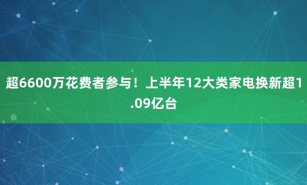 超6600万花费者参与！上半年12大类家电换新超1.09亿台